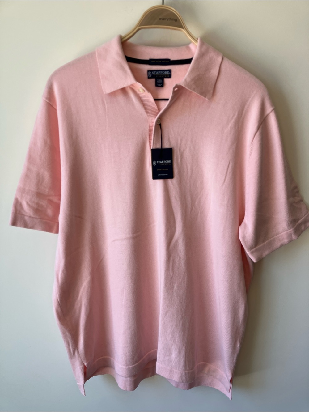 STAFFORD Men's Soft Pink Polo Shirt Fine Knit 100% Pima Cotton Size Large NWT